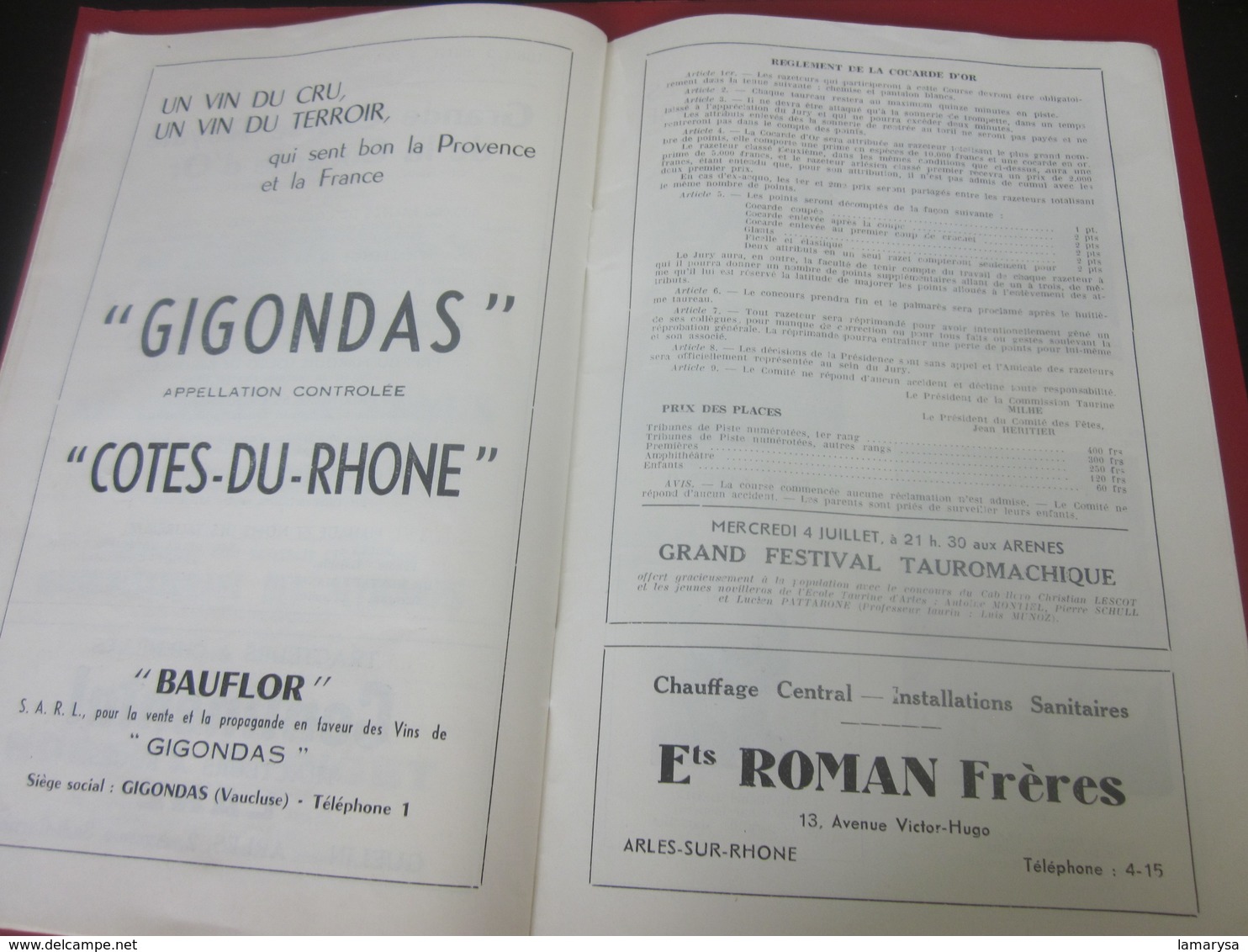 1951-ARLES-PROGRAMME MUSIQUE 7é REGIMENT GENIE MILITAIRE-GALAS ARTISTIQUES-CHORÉGRAPHIQUES-FOLKLORIQUE-CORRIDA-LA FLOTTE