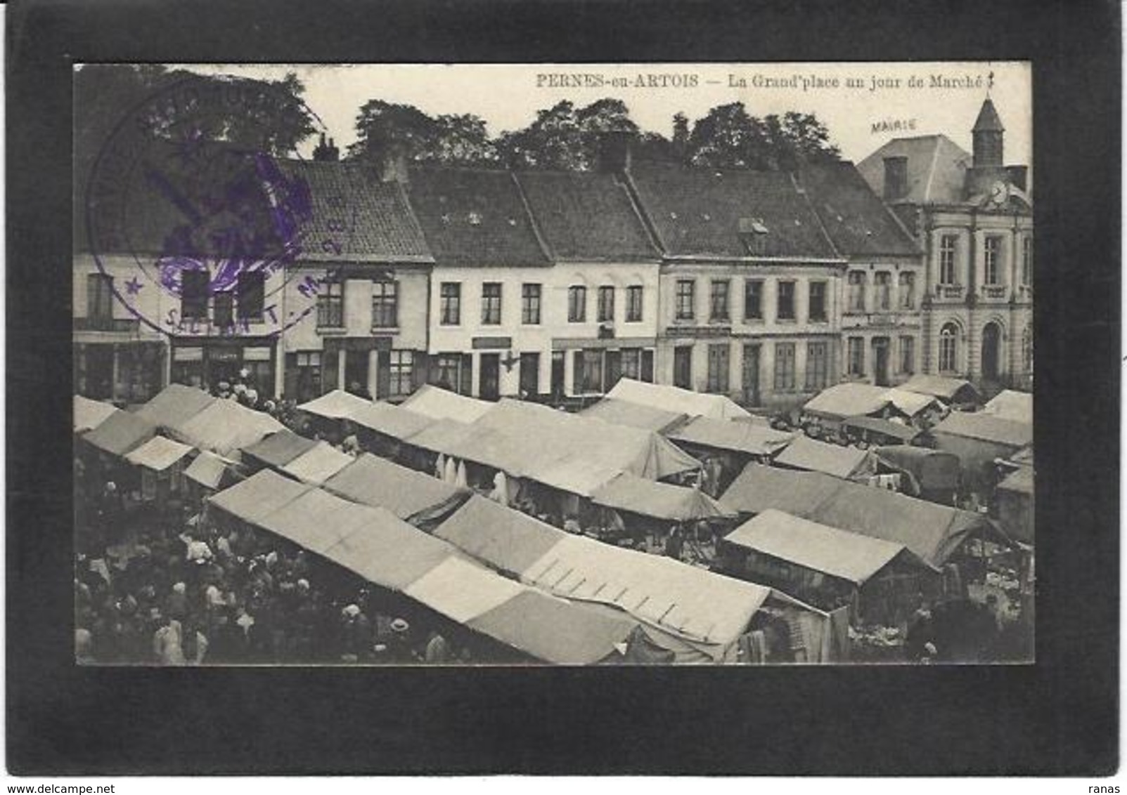 CPA Pas De Calais 62 Pernes En Artois Marché Market écrite Cachet Tampon Militaria - Altri & Non Classificati