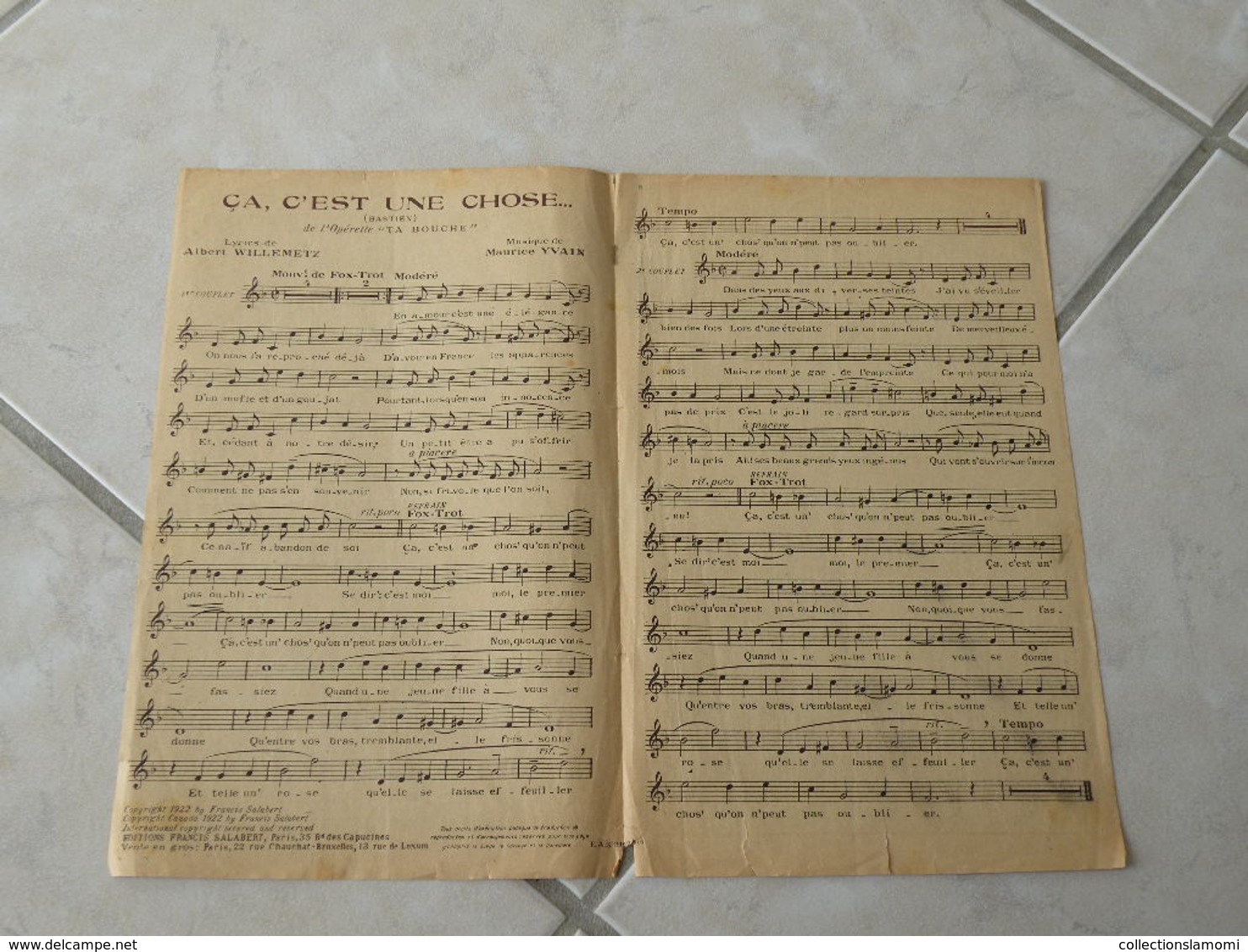 Ça, C'est Une Chose (Opérette Ta Bouche)-(Paroles Albert Willemezt)-(Musique Maurice Yvain) Partition 1922 - Opern
