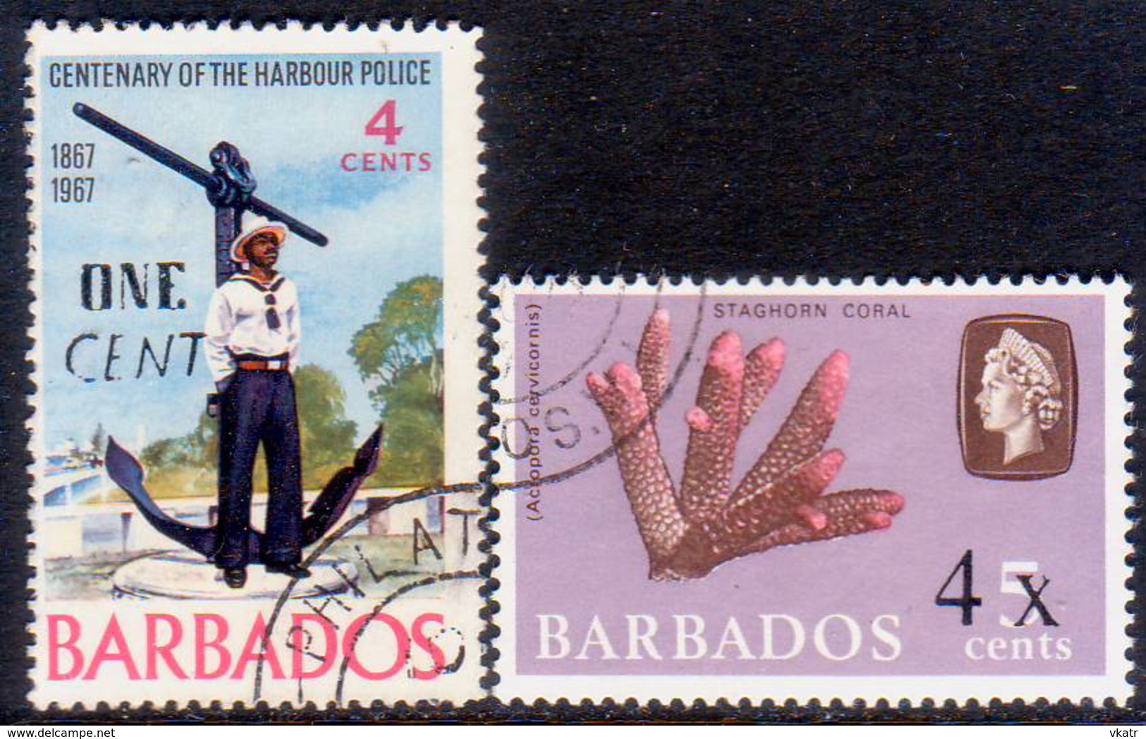 BARBADOS 1969-70 SG #392,398 1c On 4c, 4c On 5 C Used Surcharges - Barbados (1966-...)