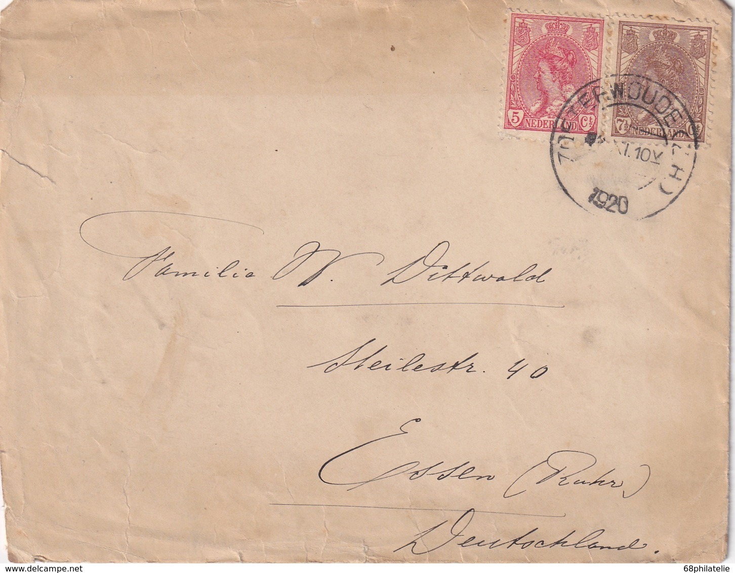 PAYS-BAS 1920 LETTRE DE ZOATERWOUDE POUR ESSEN - Lettres & Documents