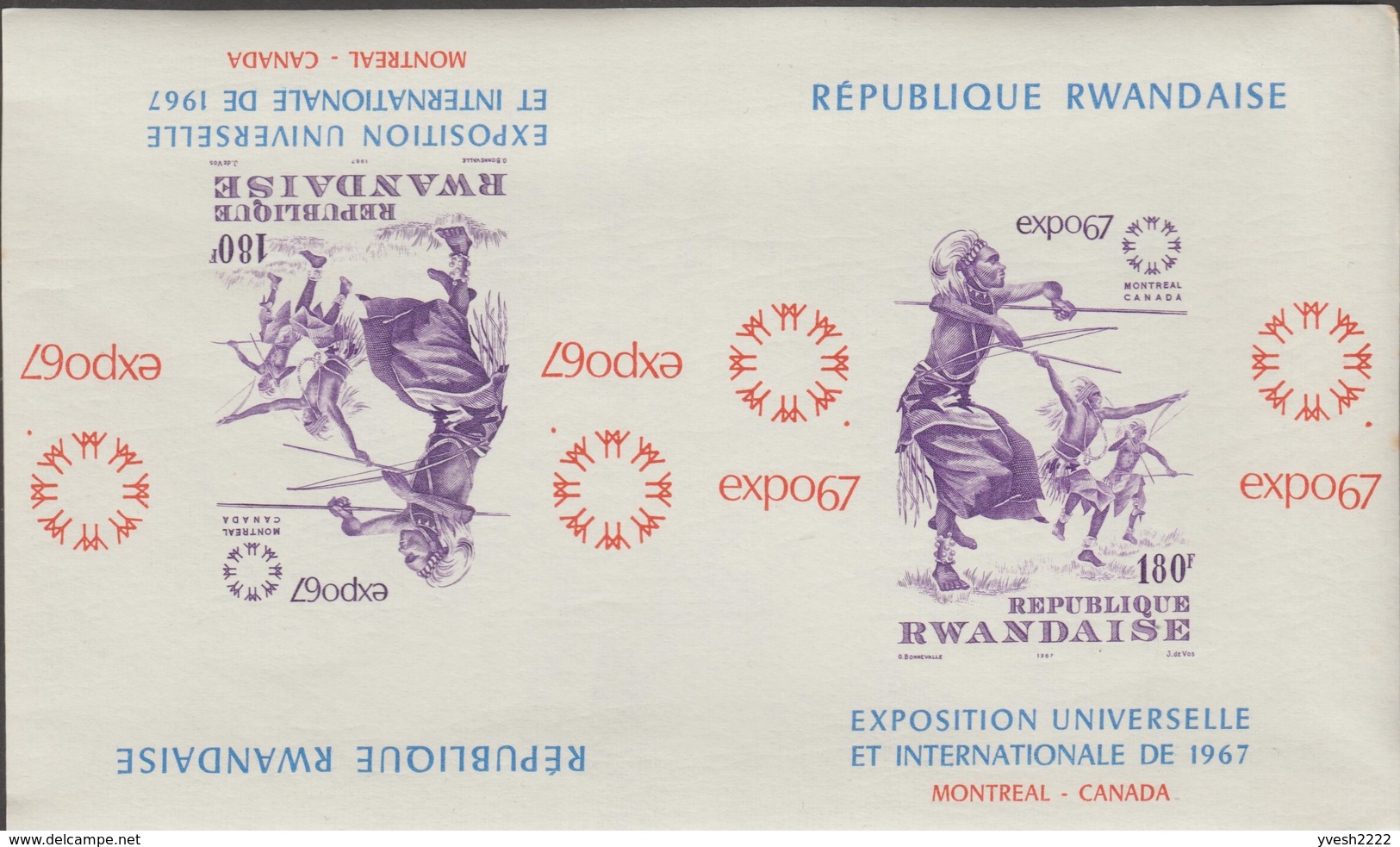 Rwanda 1967 COB Bl. 7. 2 Essais De Blocs En Paires. Exposition Universelle De Montréal, Danseur Indien, Arc, Flèches - 1967 – Montreal (Canada)