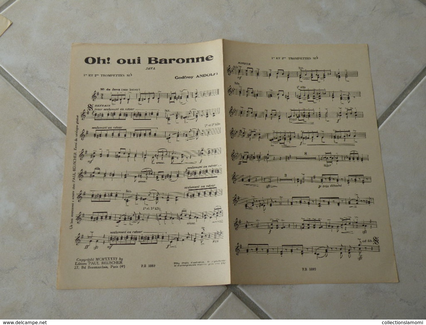 Ah oui Baronne -(Paroles Syam & A. Viaud)-(Musique Godfroy Andolfi) Partition pour orchestre 1936