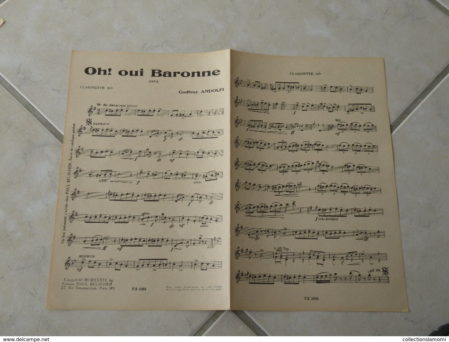 Ah oui Baronne -(Paroles Syam & A. Viaud)-(Musique Godfroy Andolfi) Partition pour orchestre 1936