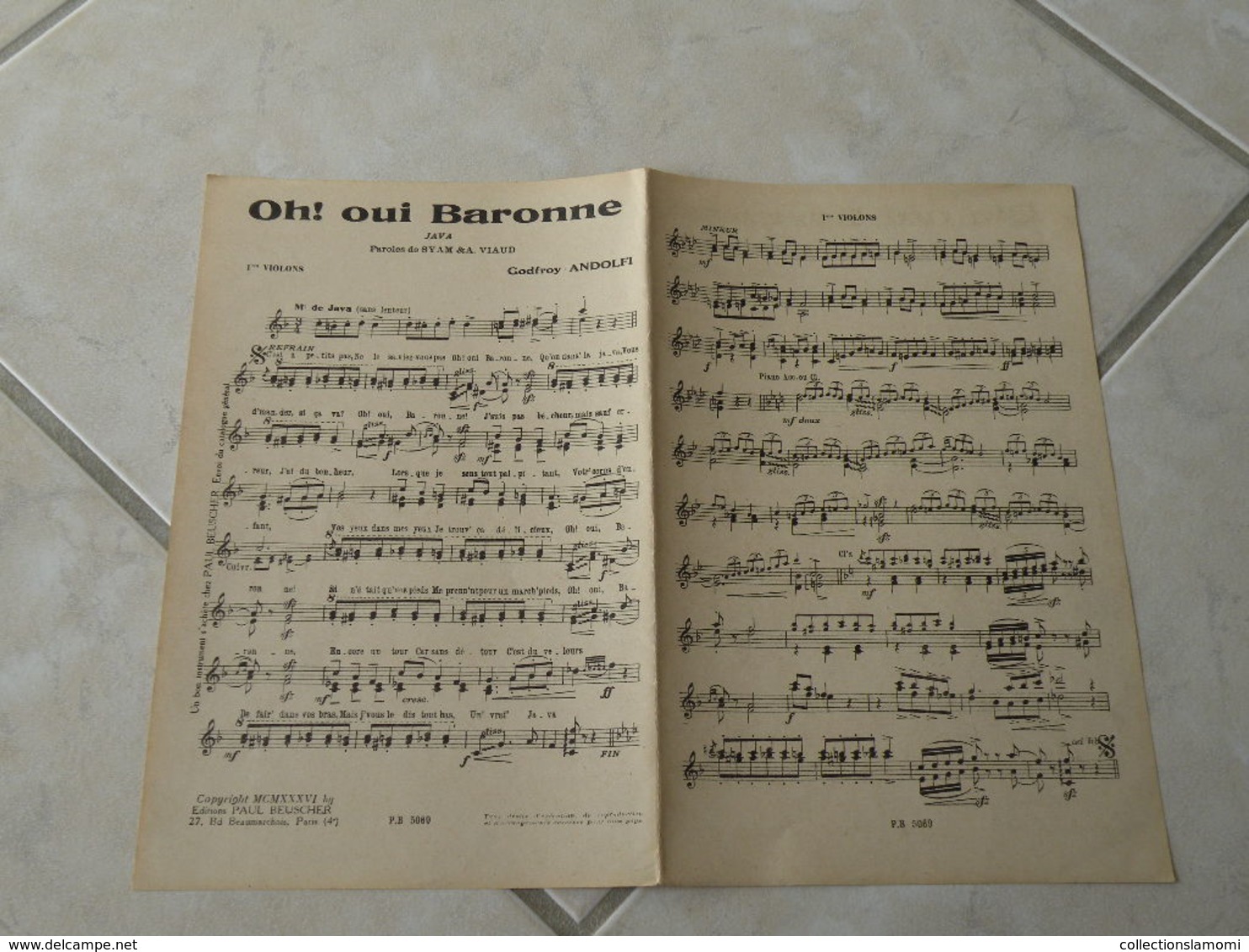 Ah oui Baronne -(Paroles Syam & A. Viaud)-(Musique Godfroy Andolfi) Partition pour orchestre 1936