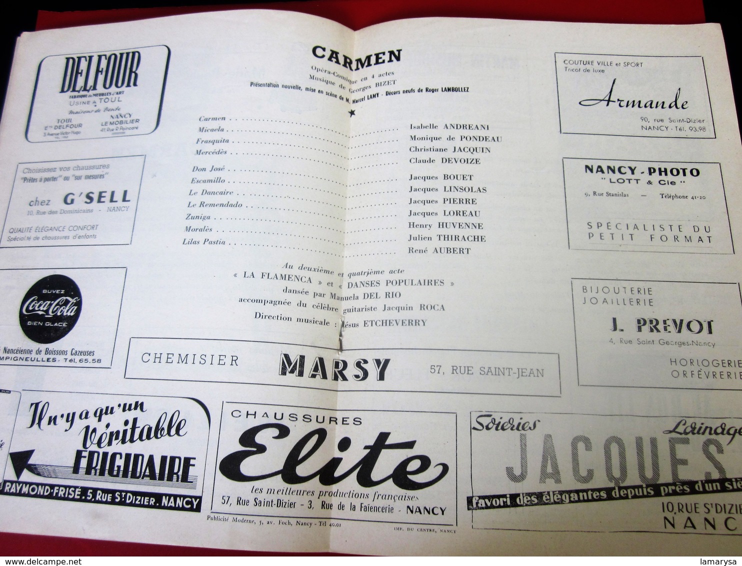 1953-54-PROGRAMME-THÉÂTRE DE NANCY- CARMEN-LA FLAMENCA--PHOTOS ARTISTES-DANSE- COMÉDIE - PUBLICITÉ BIÈRE