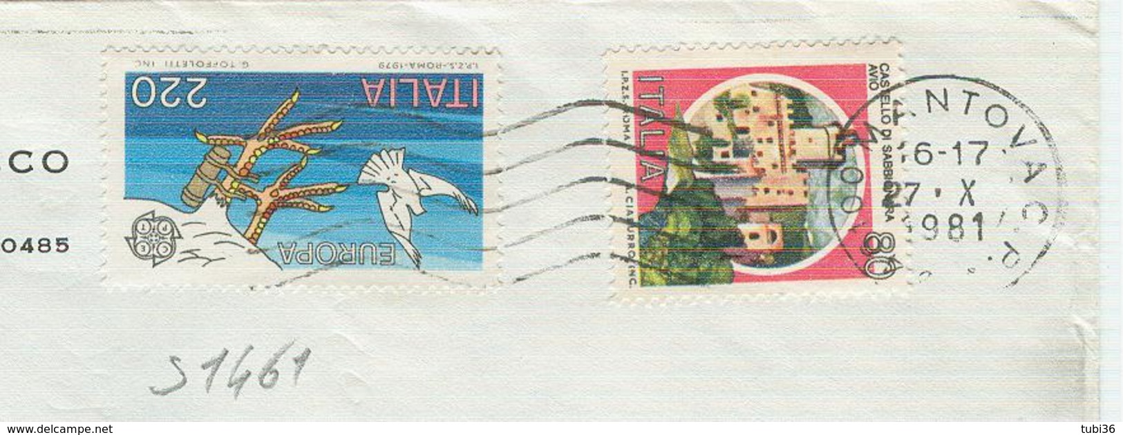 EUROPA CEPT 79 (s1461) £.220+80 CASTELLI,TARIFFA LETTERA,1981, TIMBRO POSTE MANTOVA - 1971-80: Storia Postale