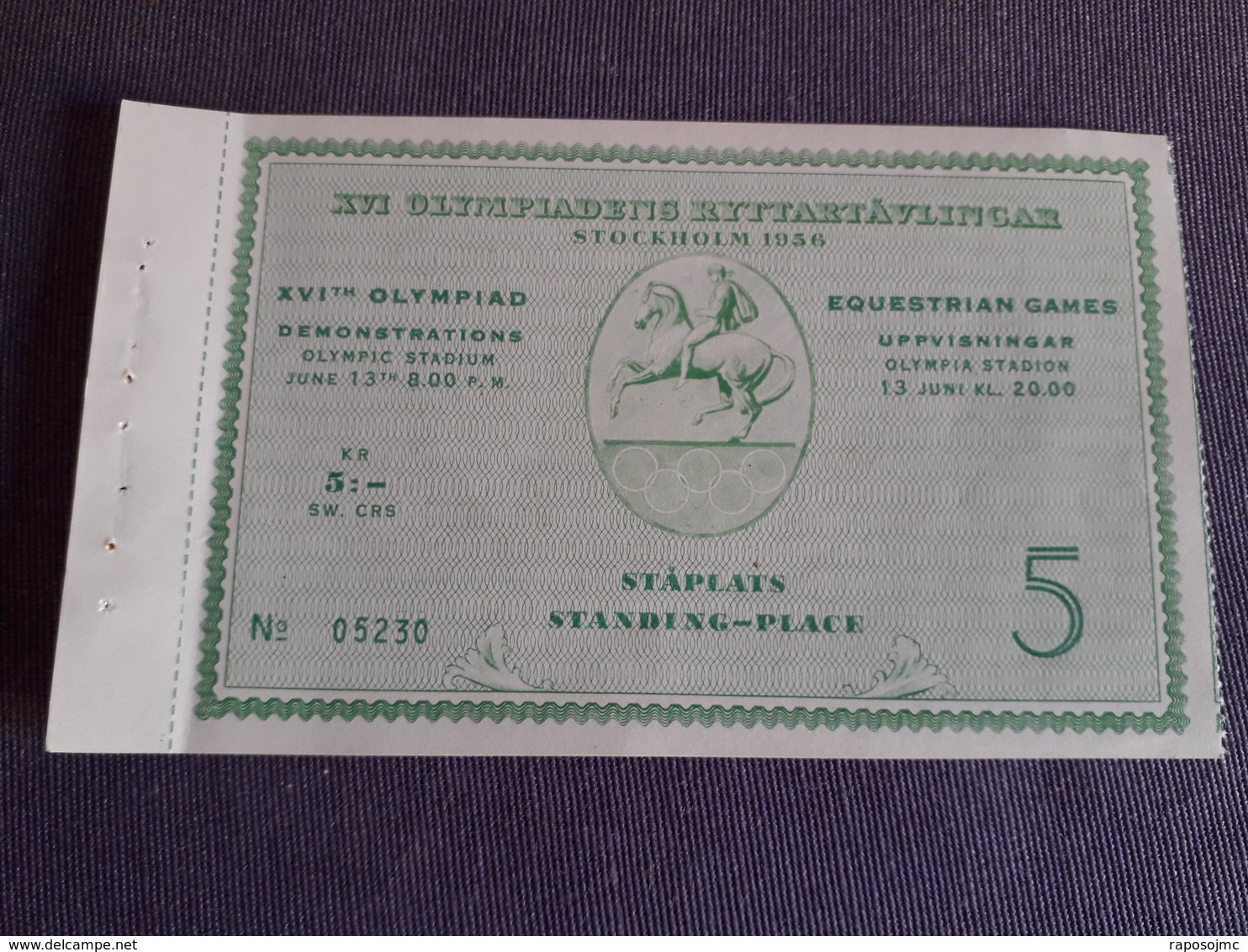 Ticket-entrada Olympic,  Stockholm 1956, Equestrain Games ( Perfect ). - Otros & Sin Clasificación
