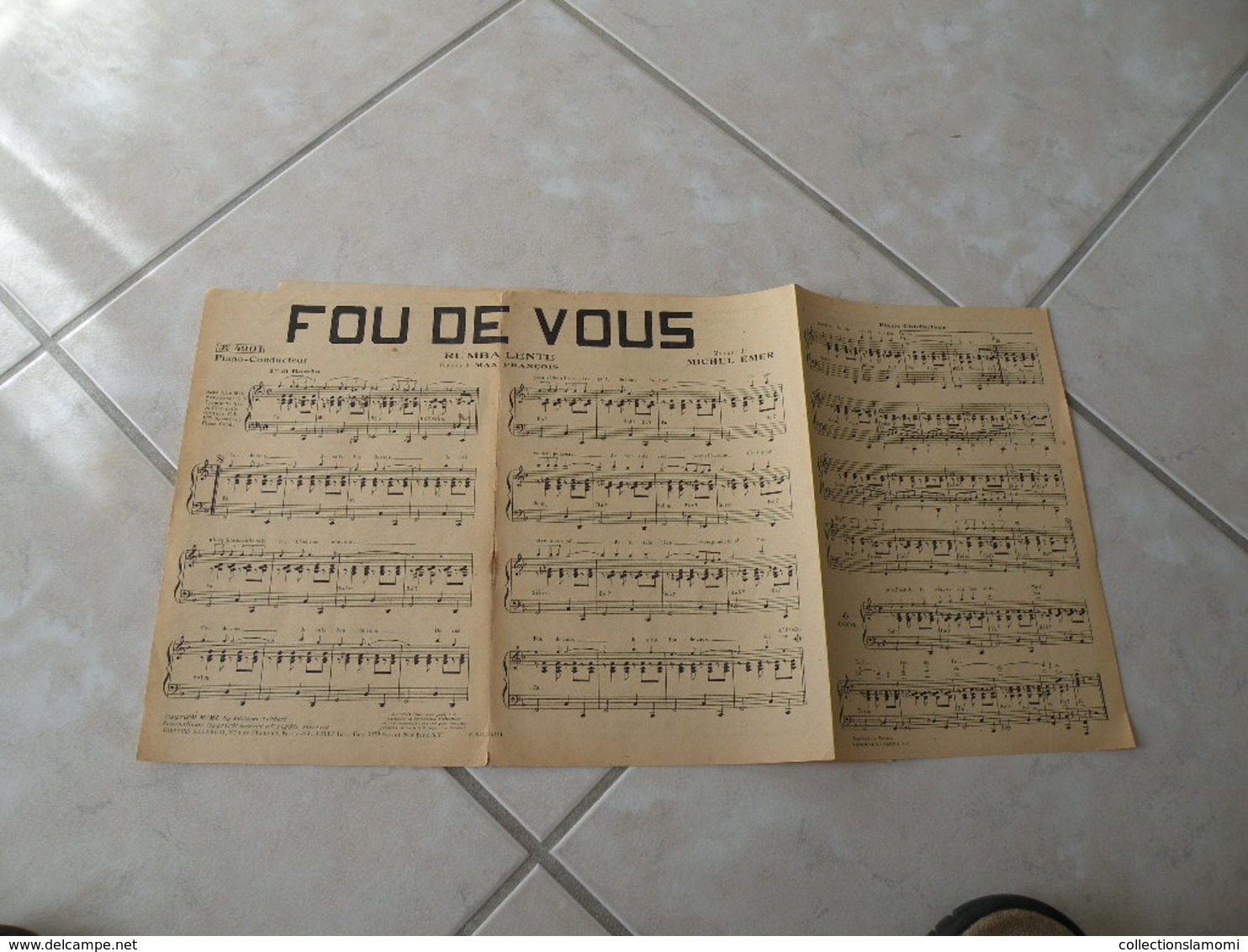 Fou De Vous -(Paroles Max François)-(Musique Michel Emer) Partition - Chansonniers