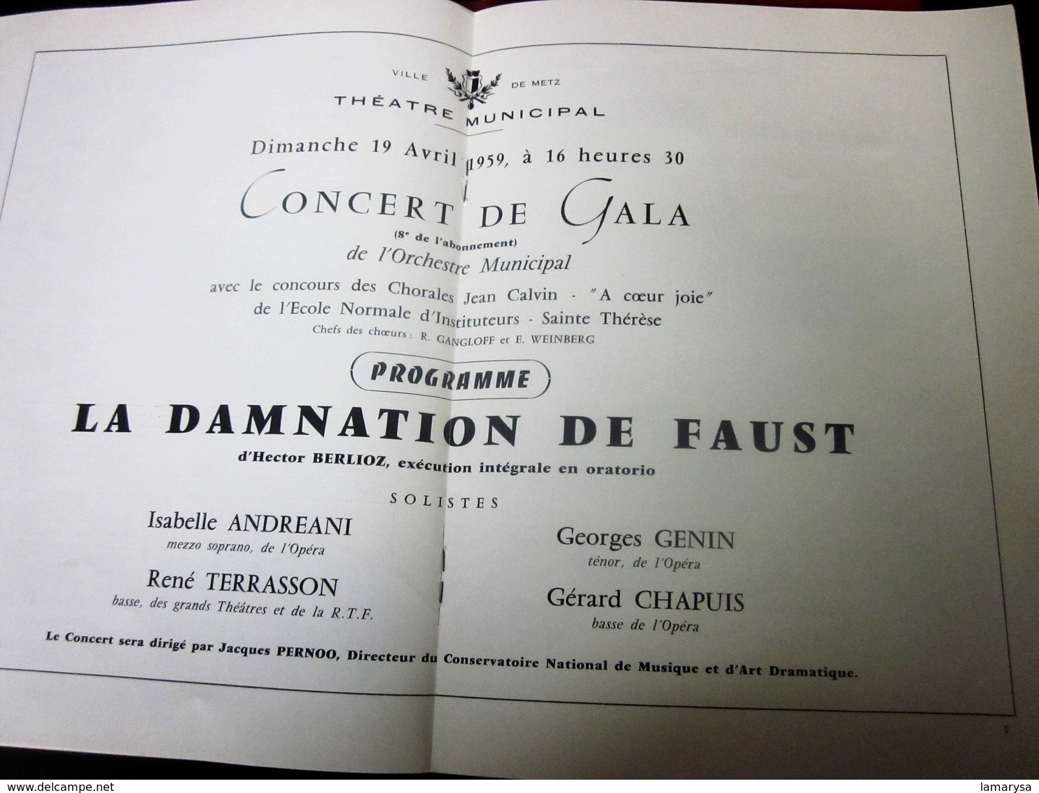 1959 - CONCERT DE GALA CLASSIQUE THÉÂTRE METZ-PROGRAMME-LA DAMNATION DE FAUST-PHOTOS ARTISTES-DANSE-COMÉDIE-PUBLICITÉ - Programmes