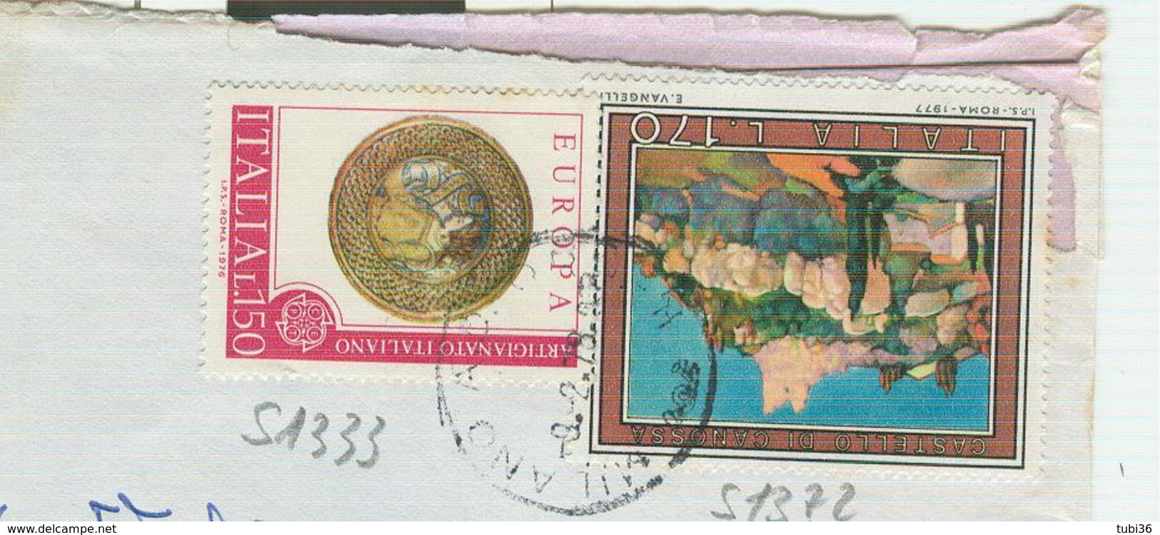 EUROPA CEPT 76 (s1333) £.150+170 TURISTICA CANOSSA(s1372)-TARIFFA LETTERA 2° PORTO,TIMBRO POSTE MILANO - 1971-80: Storia Postale