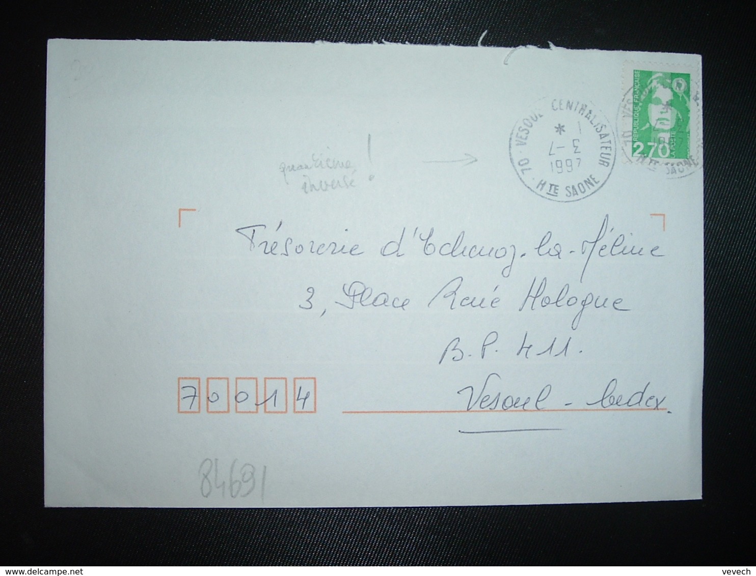 LETTRE TP M. DE BRIAT 2,70 OBL. VARIETE 3-7 1997 70 VESOUL CENTRALISATEUR HTE SAONE - Cachets Manuels