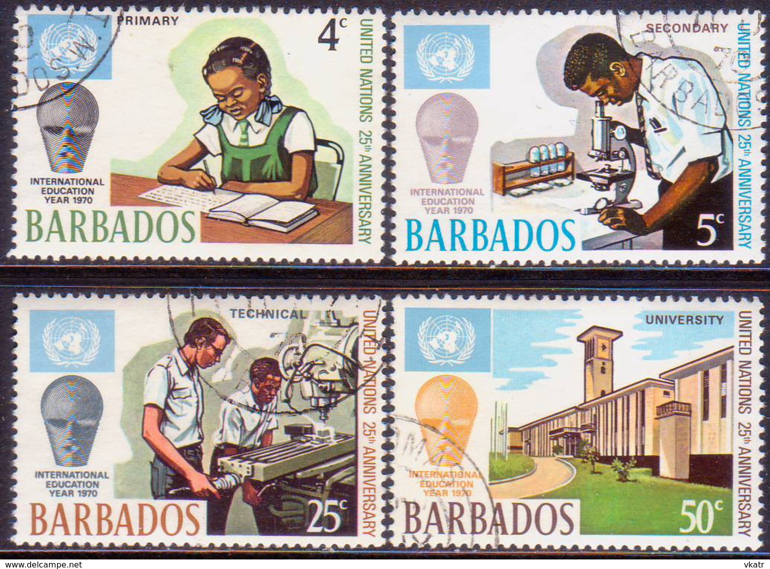 BARBADOS 1970 SG #415-418 Compl.set Used 25th Anniv Of UN - Barbados (1966-...)