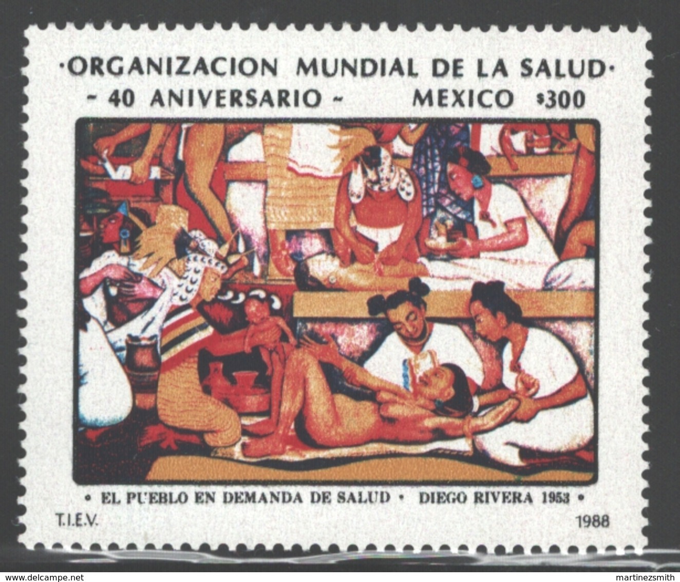 Mexico - Mexique 1988 Yvert 1232, 40th Anniversary Of The World Health Organization / WHO - Diego Rivera Painting - MNH - México