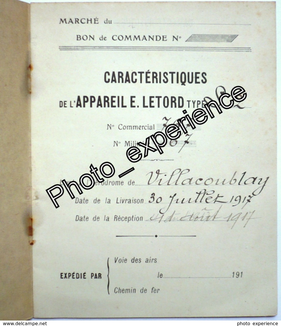 Livret Document Guerre 14-18 Aviation Airplane Military WW1 VILLACOUBLAY Yvelines 78 - Documents