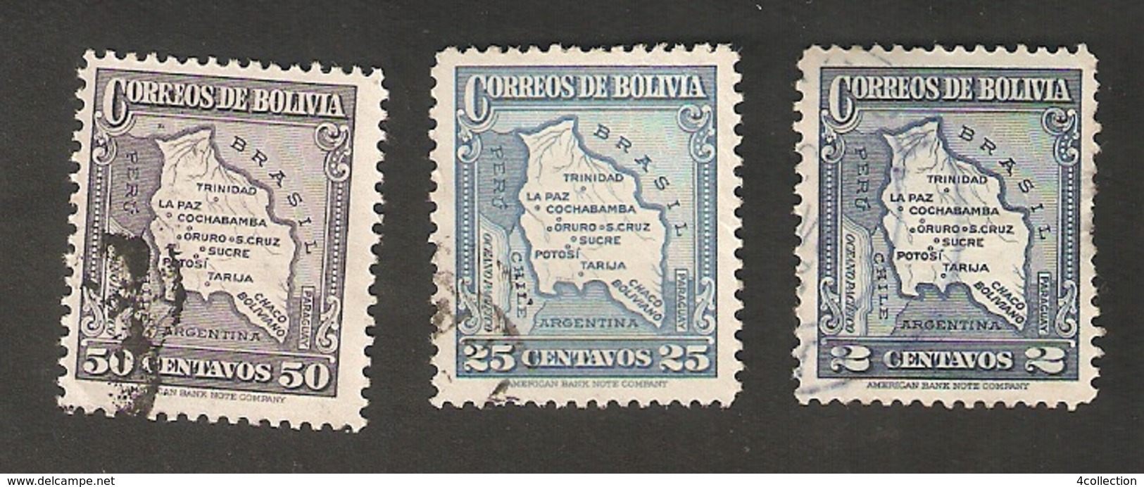Bo4-9-1. America Correos De BOLIVIA 2 25 50 Centavos 1935 Airmail Map Of Bolivia Set - Bolivia