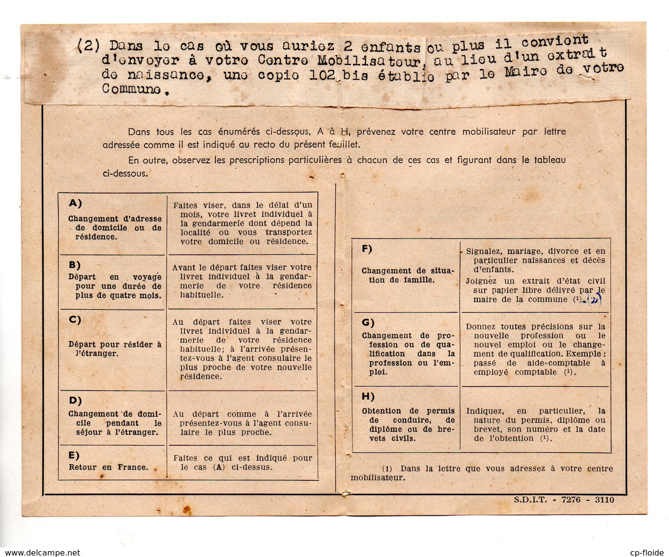 MILITARIA . AFFECTATION PROVISOIRE DE MOBILISATION . DEVOIR DE RÉSERVISTE DE L'ARMÉE DE L'AIR - Réf. N°22153 - - Aviation