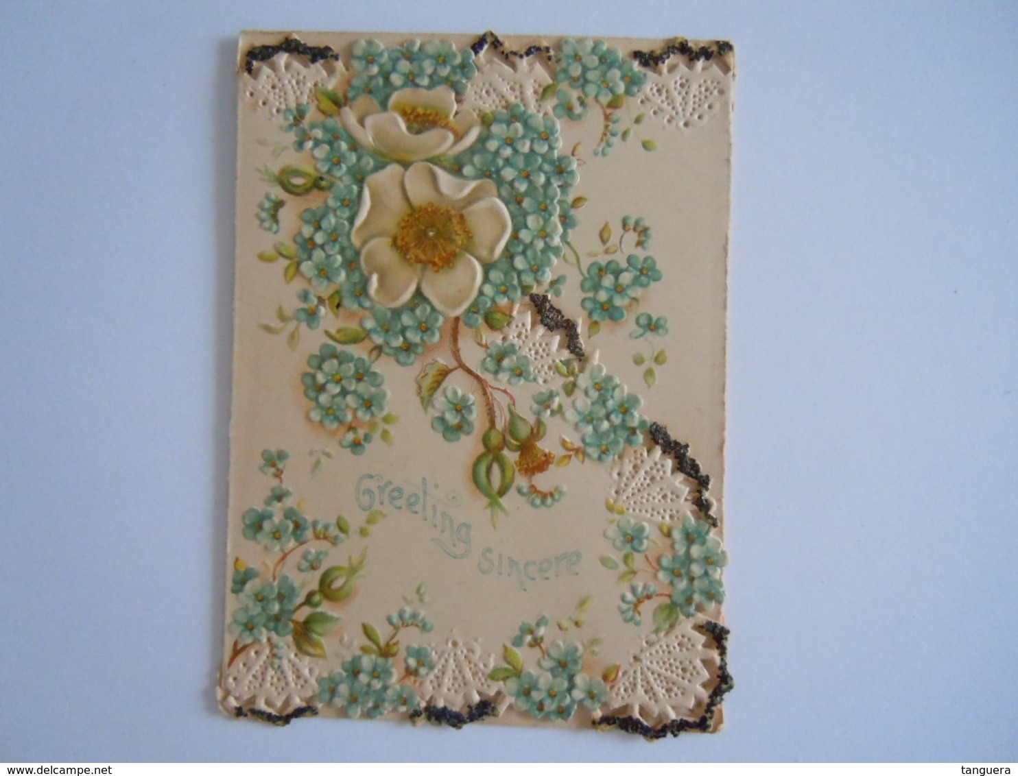 Mignonnette Ajourée Dentelle Voeux Myosotis Fleurs Relief Mignonette 8,2 X 11,50 Cm - Andere & Zonder Classificatie