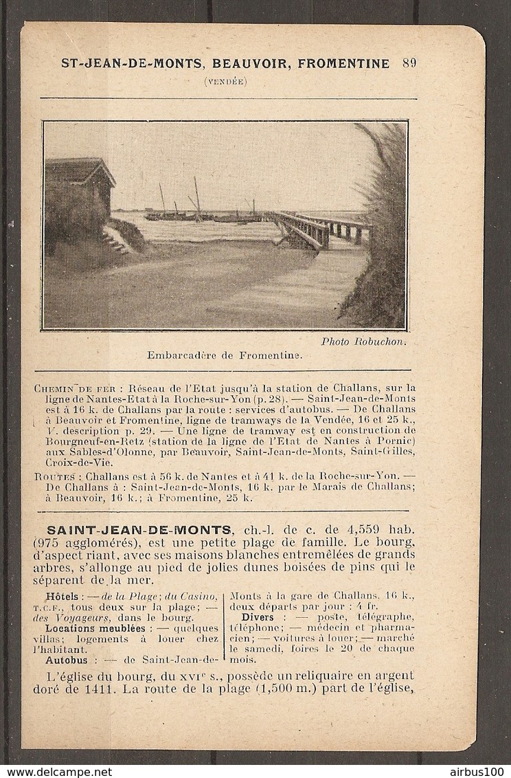 1923 St JEAN DE MONTS BEAUVOIR FROMENTINE CHEMIN DE FER RESEAU DE L'ETAT JUSQU'A LA STATION CHALLANS - Ferrovie