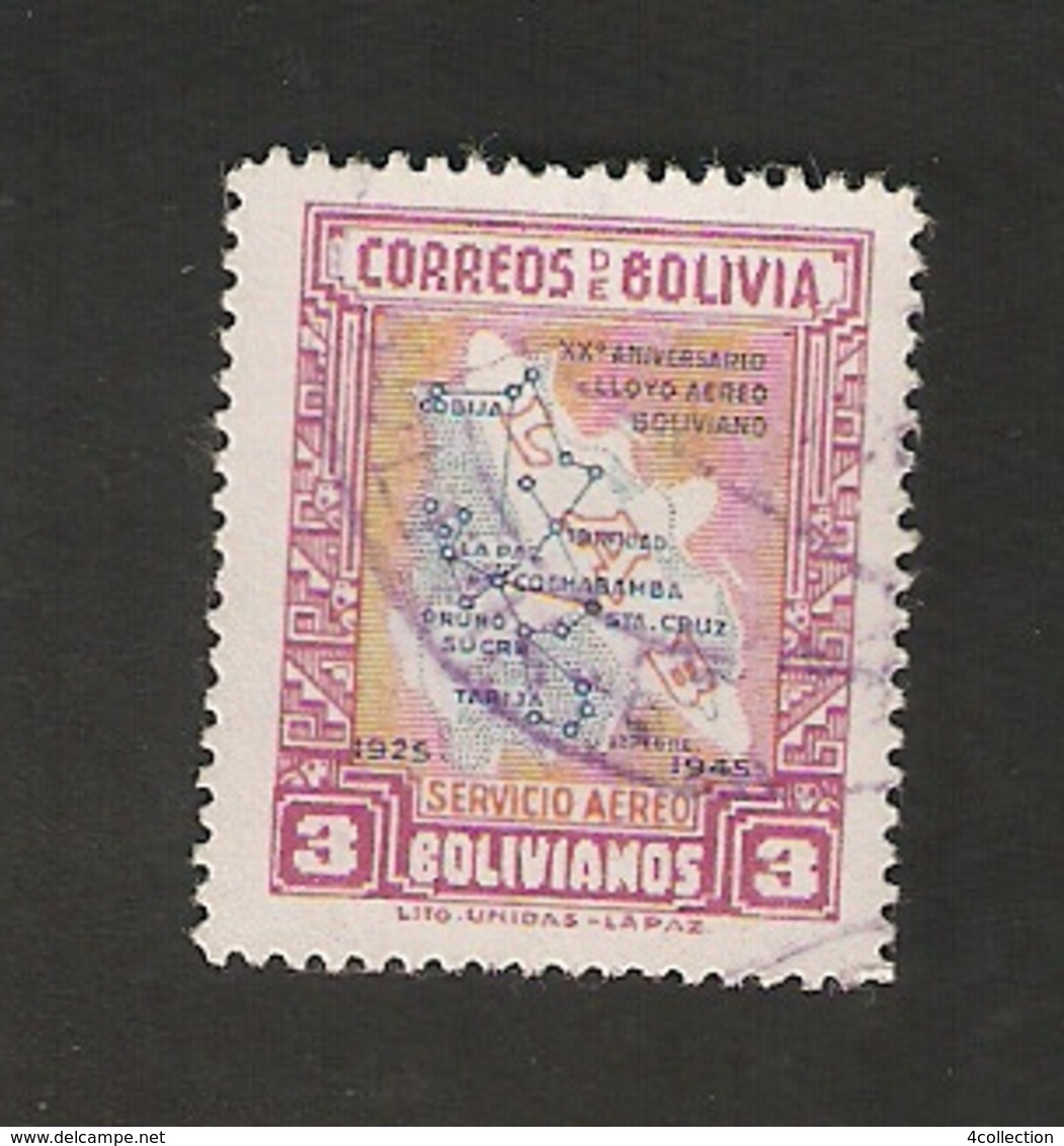 Bo4-10-2. America Correos De BOLIVIA AEREO 3 Bolivianos 1925 1945 Airmail Map Of Bolivia - Bolivia