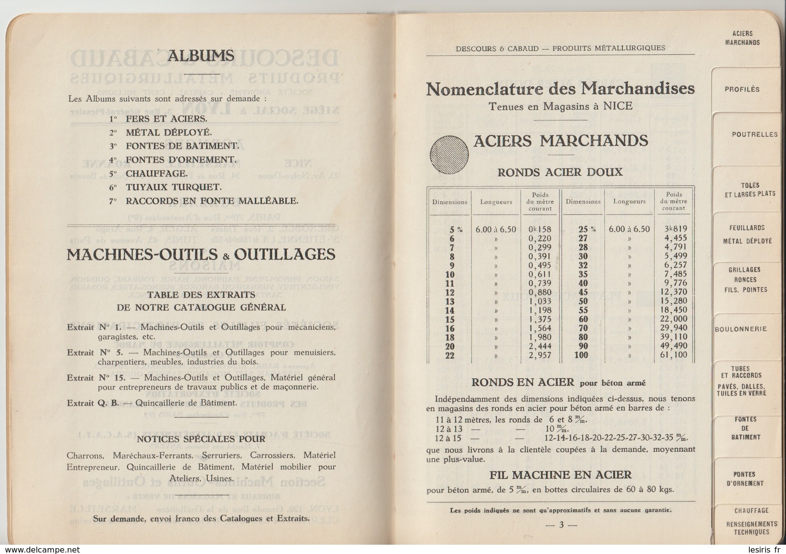 1936 - NOMENCLATURE DES MARCHANDISES - DESCOURS & CABAUD - AGENCE DE NICE - PRODUITS MÉTALLURGIQUES - T.B.E. - Autres & Non Classés