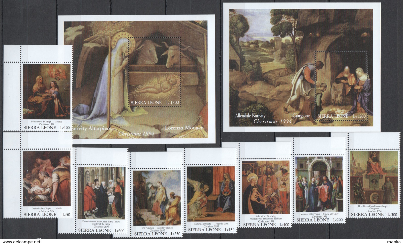 CC117 SIERRA LEONE ART PAINTINGS CHRISTMAS 94 #2191-00 MICHEL 27 EURO SET+2BL MNH - Autres & Non Classés