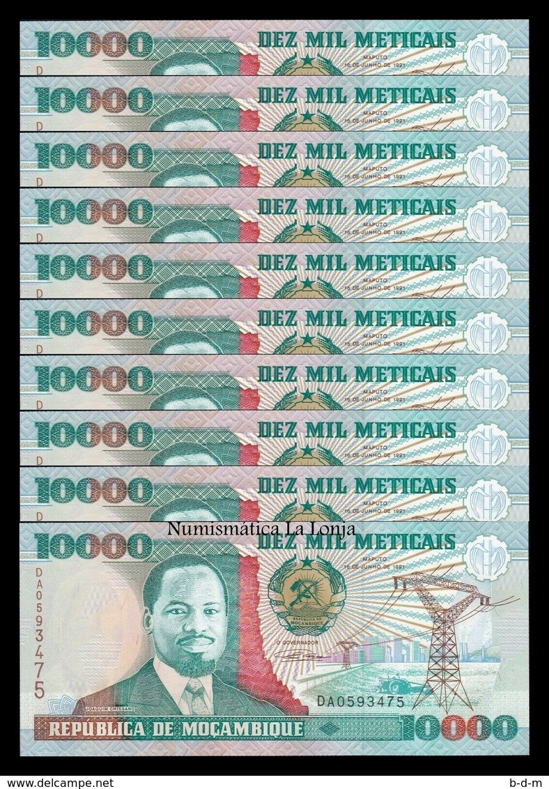 Mozambique Lot Bundle 10 Banknotes 10000 Meticais 1991 Pick 137 SC UNC - Mozambique