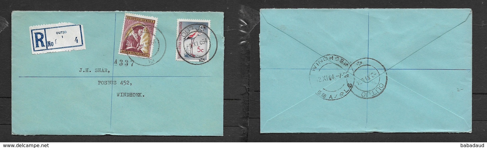 South West Africa, 7 1/2c Registered Letter OUTJO9 XI 64 > WINDHOEK GBA / RLS 12 XI 64 - South West Africa (1923-1990)