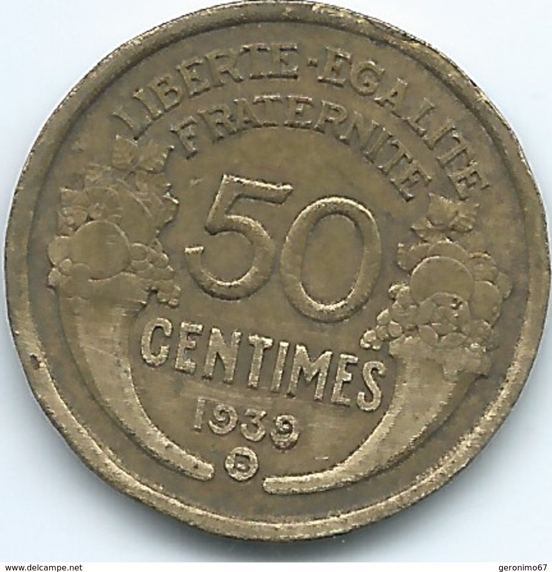 France - 3rd Republic - 1939 B - 50 Centimes - Brussels Mint - KM894.2 - Autres & Non Classés