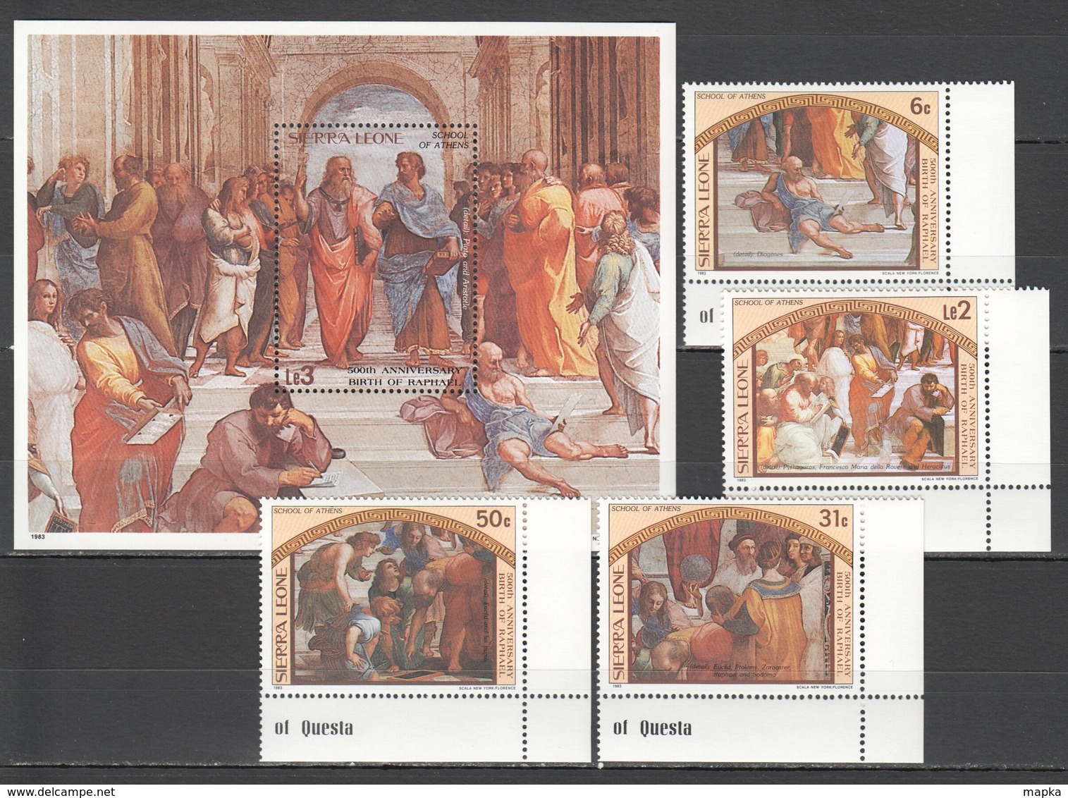 CC122 SIERRA LEONE ART BIRTH OF RAPHAEL #703-07 MICHEL 13 EURO 1SET+1BL MNH - Autres & Non Classés