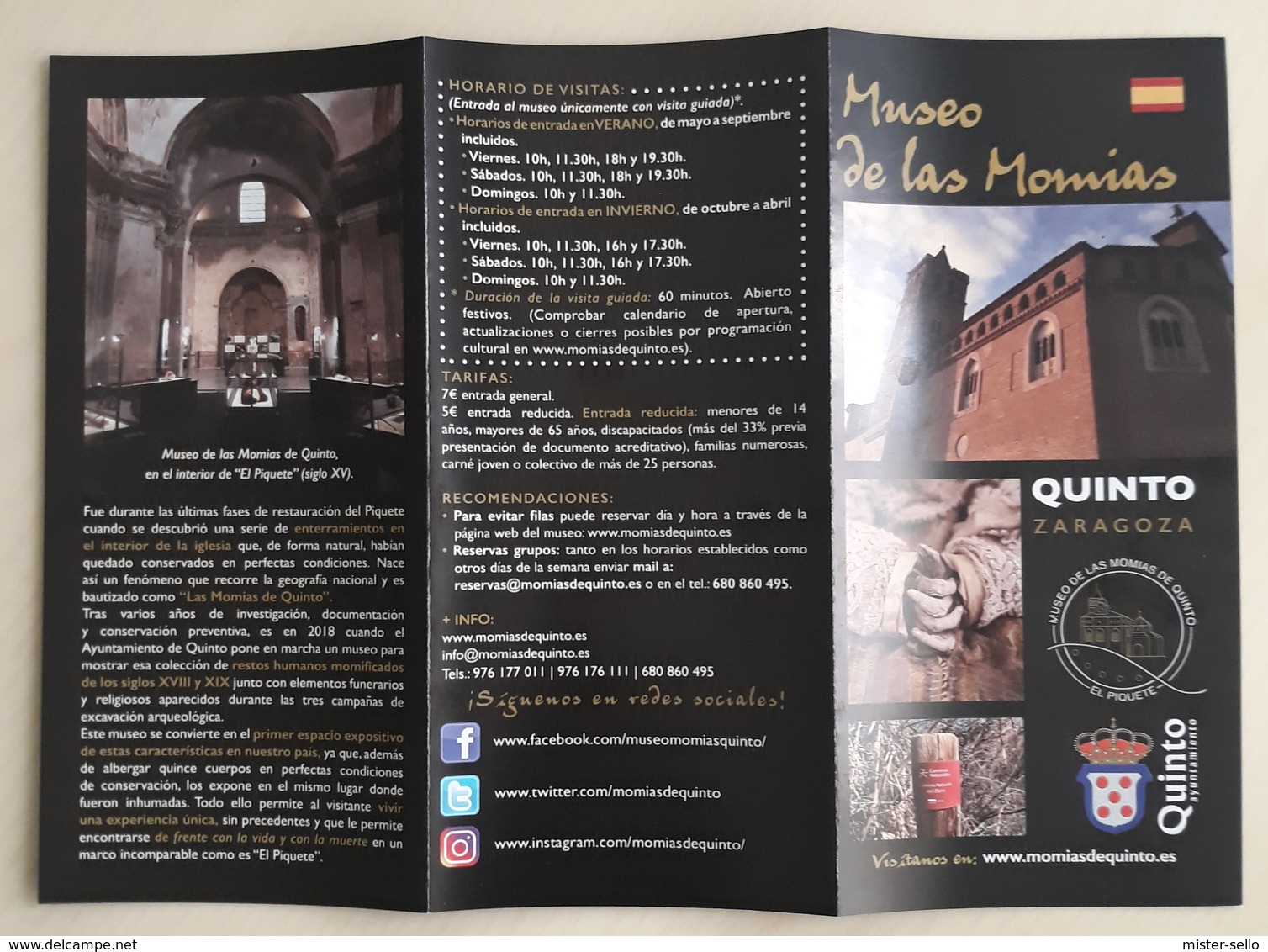 FOLLETO TURISTICO MUSEO DE LAS MOMIAS. QUINTO - ZARAGOZA - ESPAÑA. - Cuadernillos Turísticos