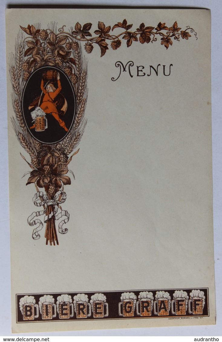 Ancien Menu Publicité Bière GRAFF Belle Illustration Oberthur Rennes 1782-27 - Menus