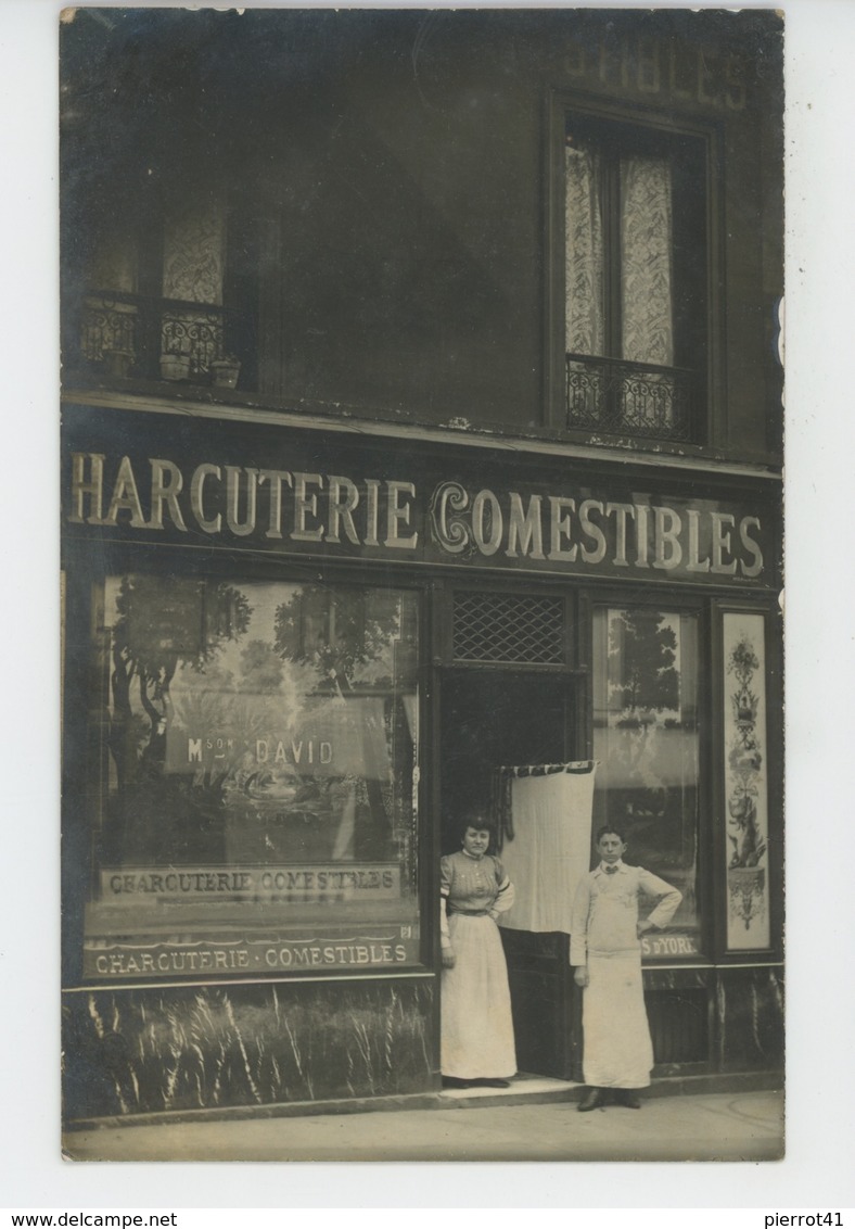 COMMERCE - PHOTOS - PARIS BATIGNOLLES - Carte Photo De La Maison DAVID - CHARCUTERIE COMESTIBLES, Rue De Tocqueville - Magasins