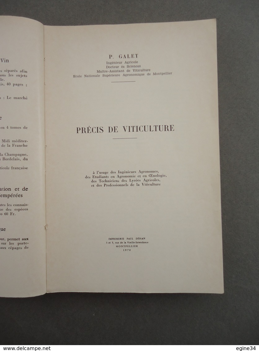 Viticulture Oenologie Agronomie - P. Galet - Précis De Viticulture  - 1970 -  Gravures Et Planches Couleurs - Nature
