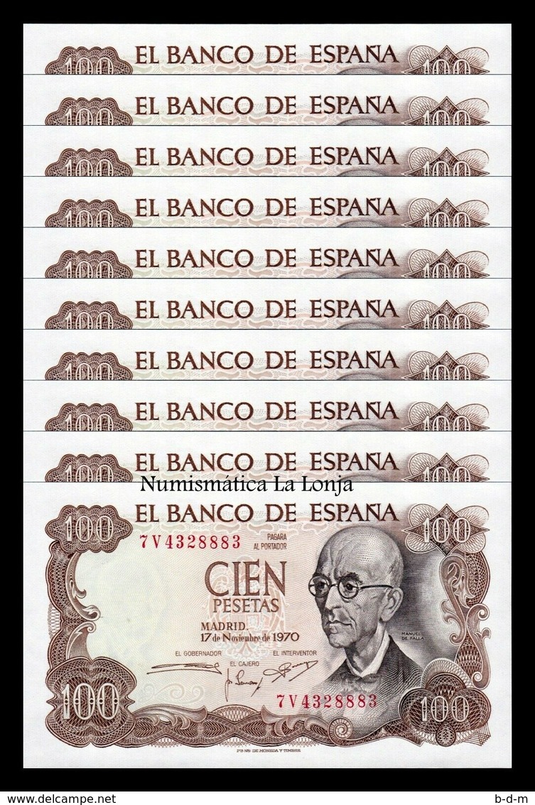 España Spain Lot Bundle 10 Banknotes 100 Pesetas 1970 Pick 152 SC UNC - 100 Pesetas