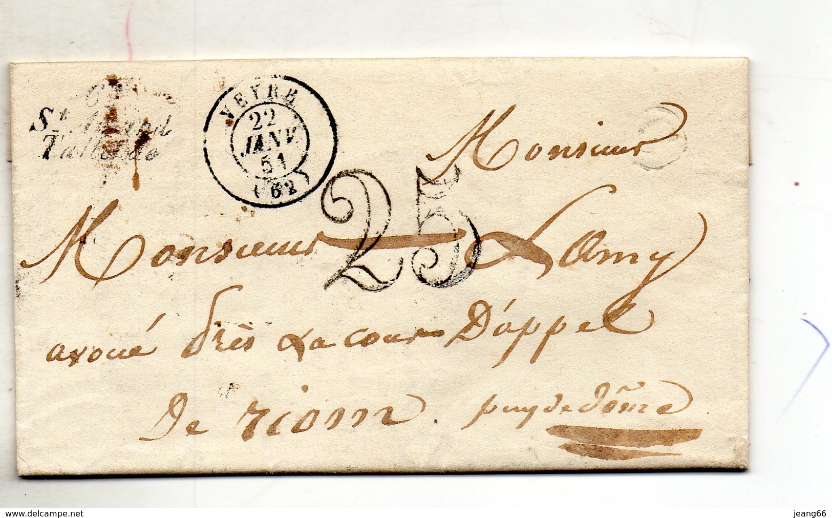 Cursive "62 St AMANT/TALLENDE+cachet 15 VEYRE,L.A.C. Du 27/1/51. - 1849-1876: Classic Period