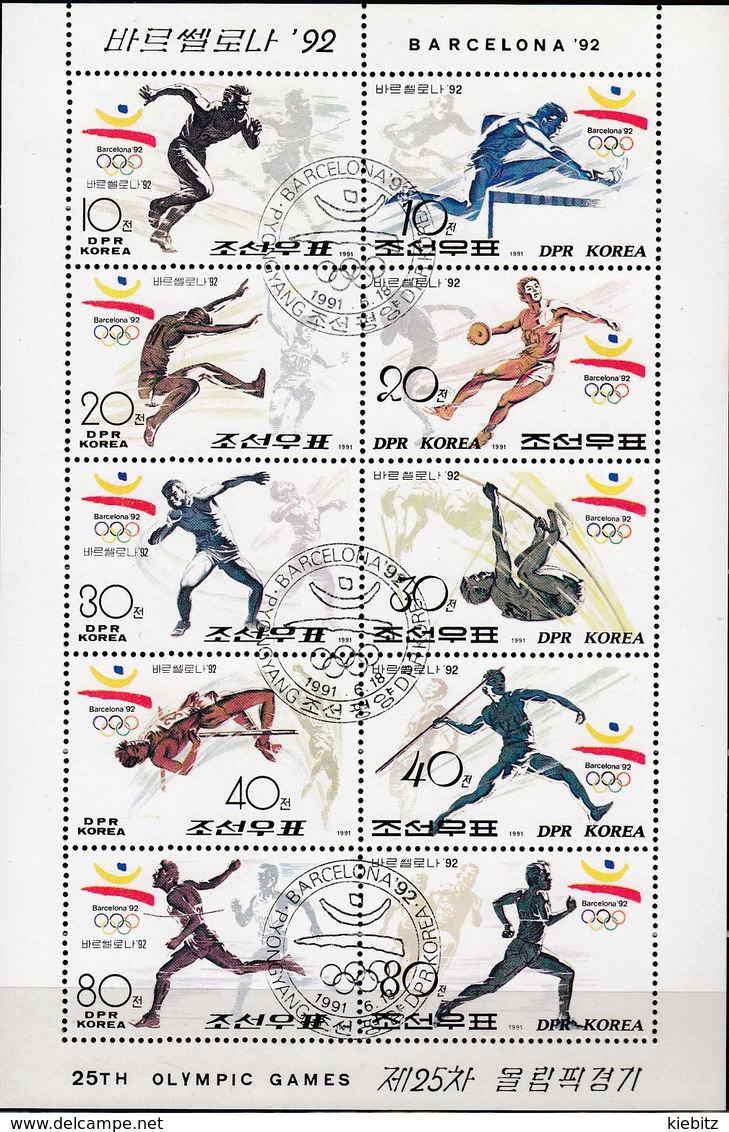 1992 BARCELONA - Nordkorea - MiNr: 3214-3223 Kleinbogen  Used - Sommer 1992: Barcelone