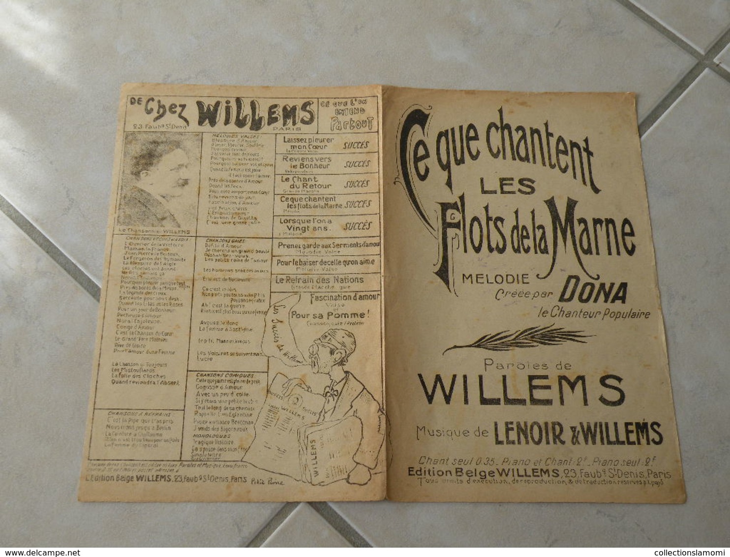 Ce Que Chantent Les Flots De La Marne -(Paroles A. Willemes)-(Musique J. Lenoir & Willems) Partition 1916 - Chansonniers