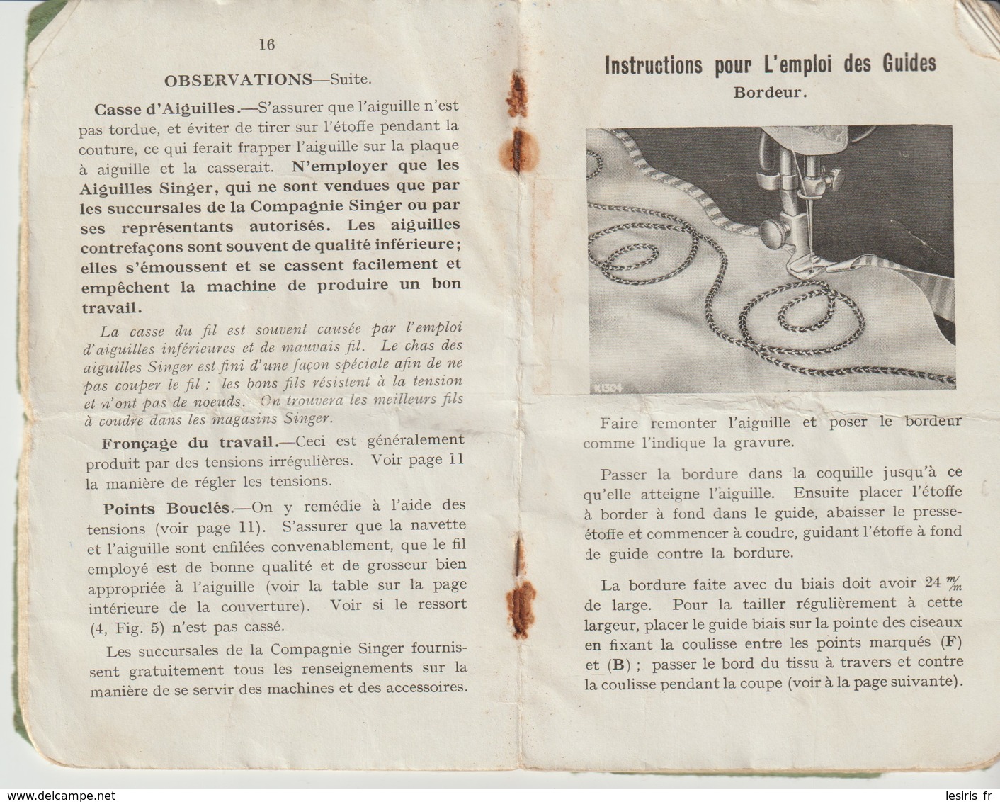 INSTRUCTION POUR L'EMPLOI DES MACHINES A COUDRE SINGER 127 & 128 - POUR FAMILLE - 1920 - Textile & Vestimentaire