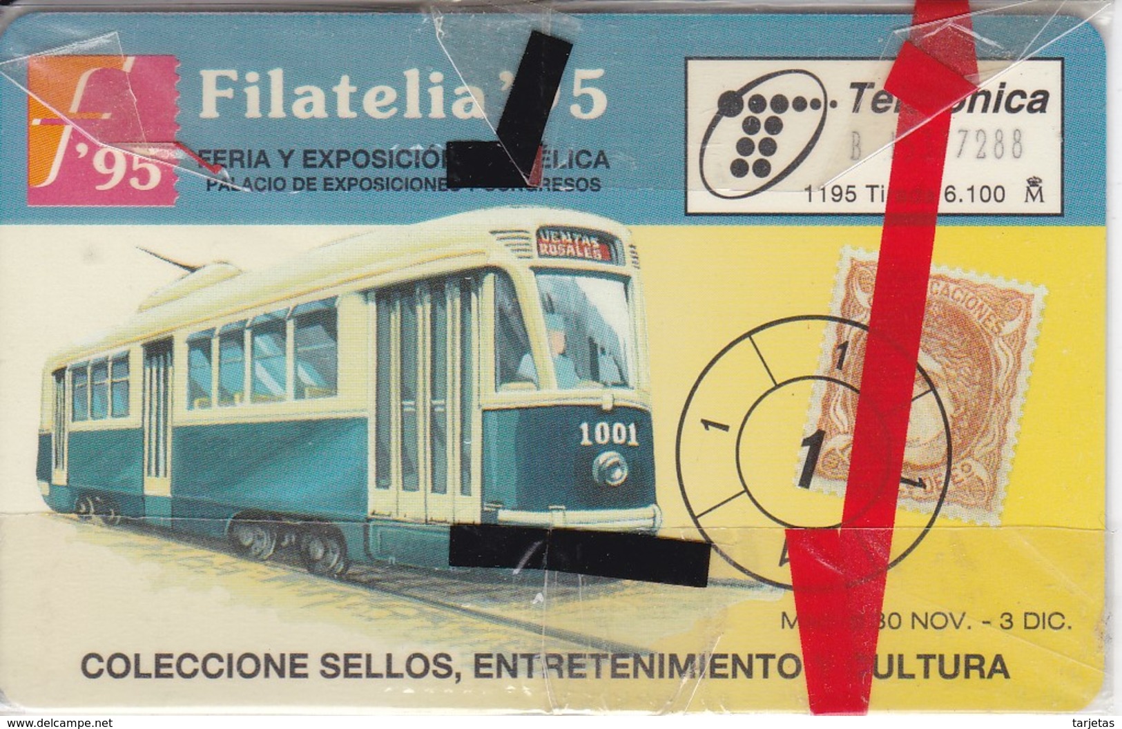 TARJETA DE UN TREN  FILATELIA'95 NUEVA Y TIRAJE 6100   (SELLO-STAMP) TRANVIA - Sellos & Monedas