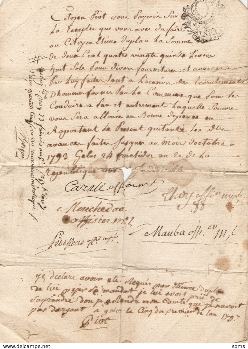 Vieux Papier Du Béarn, An II, Gelos, Recrutement Des Conscrits Conduits à Pau, Signature Des Officiers - Documents Historiques