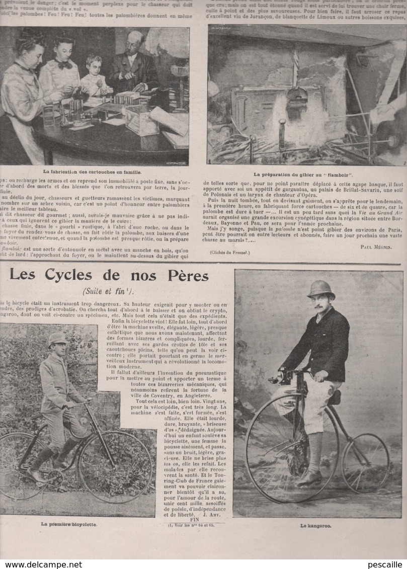 LA VIE AU GRAND AIR 10 12 1899 - CHAMPIONNAT DU MONDE DE LUTTE - MONGOLIE PESTE - CHASSE PALOMBES - CYCLES ANCIENS -