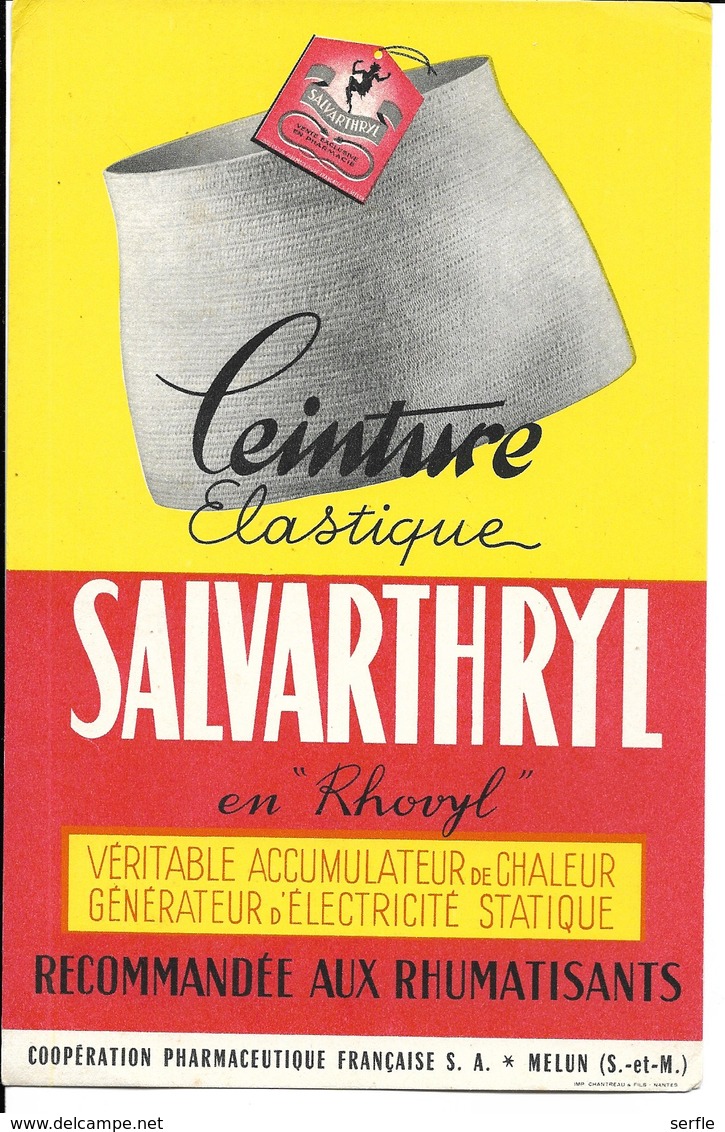 77 - Melun - Buvard Publicitaire - Ceinture "Salvarthryl" - Coopération Pharmaceutique Française - Produits Pharmaceutiques