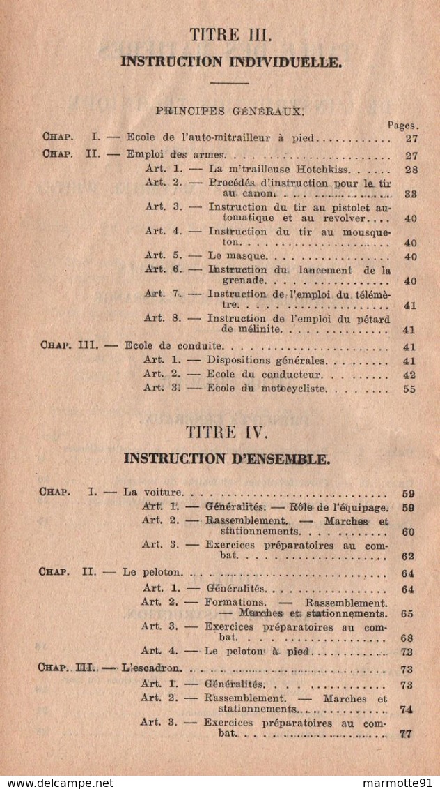 INSTRUCTION TECHNIQUE AUTOS-MITRAILLEUSES MATERIEL WHITE PELOTON AUTOMOBILE GROUPE RECONNAISSANCE 1934 - Véhicules