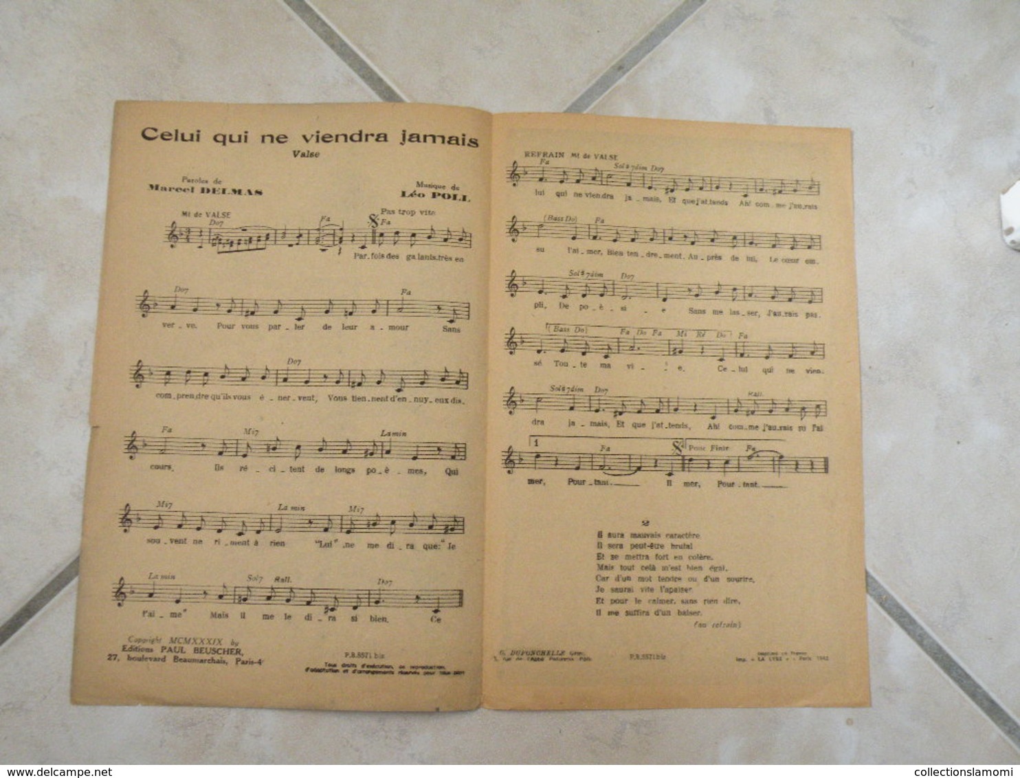 Celui Qui Ne Viendra Jamais (Élyane Célis)-(Paroles Marcel Demas)-(Musique Léo Poll) Partition 1939 - Chansonniers