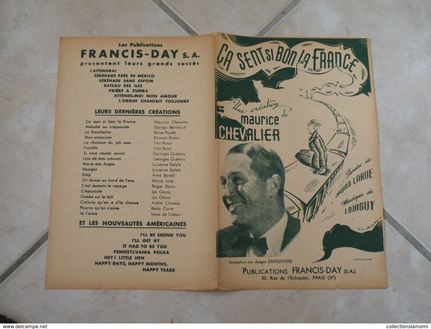 Ca Sent Si Bon La France (Maurice Chevalier)-(Paroles J. Larue)-(Musique Loquiguy) Partition 1942 - Chansonniers
