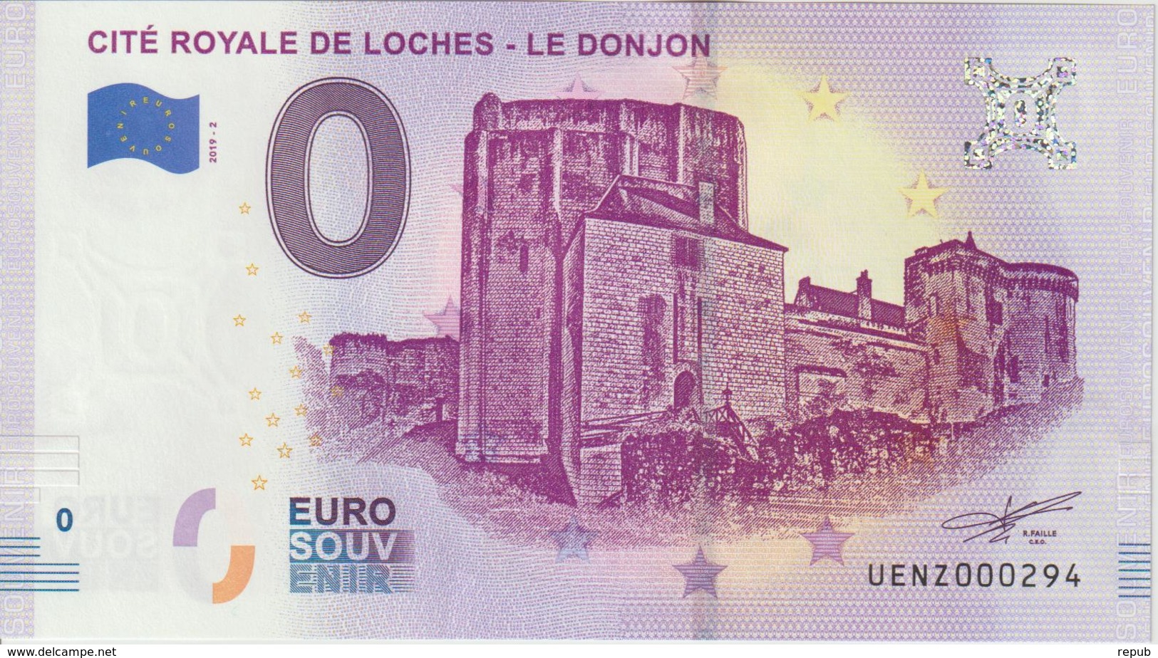 Billet Touristique 0 Euro Souvenir France 37 Loches Donjon 2019-2 N°UENZ000294 - Essais Privés / Non-officiels