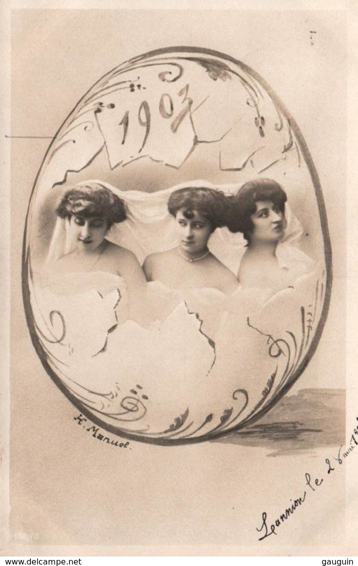 CPA - FANTAISIE - Illustration NOUVEL AN - 1903 - Portrait De Femmes - Photo H.MANUEL - Año Nuevo