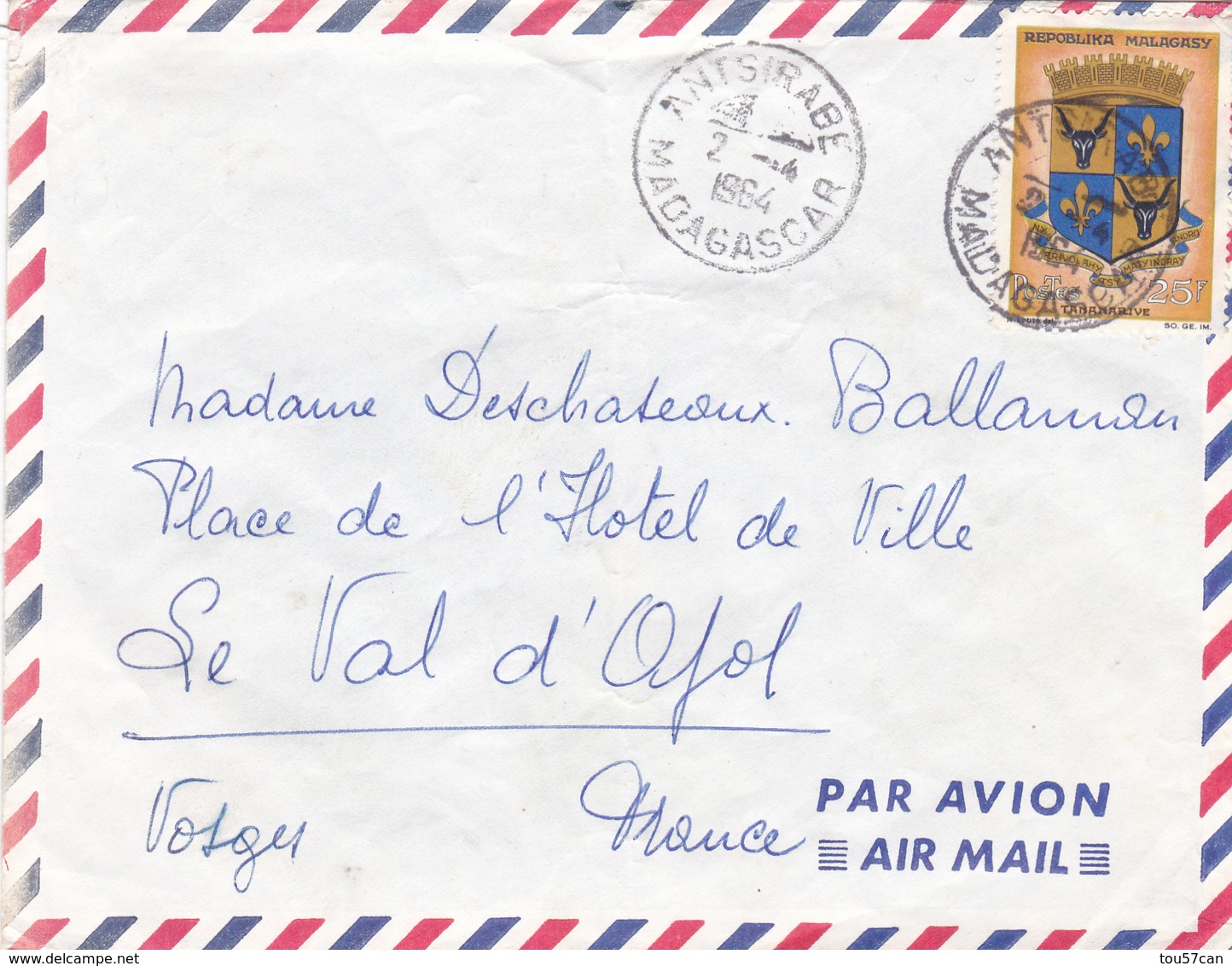 MADAGASCAR - PEU COURANT COURRIER DE 1964 - BEL AFFRANCHISSEMENT POSTAL. - Madagascar (1960-...)