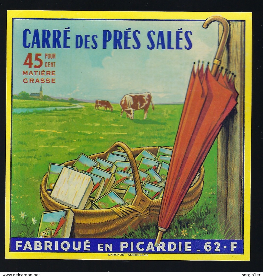 étiquette Fromage  Carré Des Près Salés  45%mg Fabriqué En Picardie 62 F Verton Beurrerie Fromagere De La Côte D'opale - Fromage